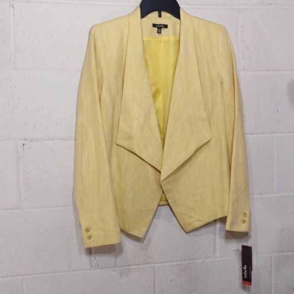 Rafaella Yellow Angled Open Front‎ Linen Blend Blazer NWT Sz 8 - Picture 2 of 14